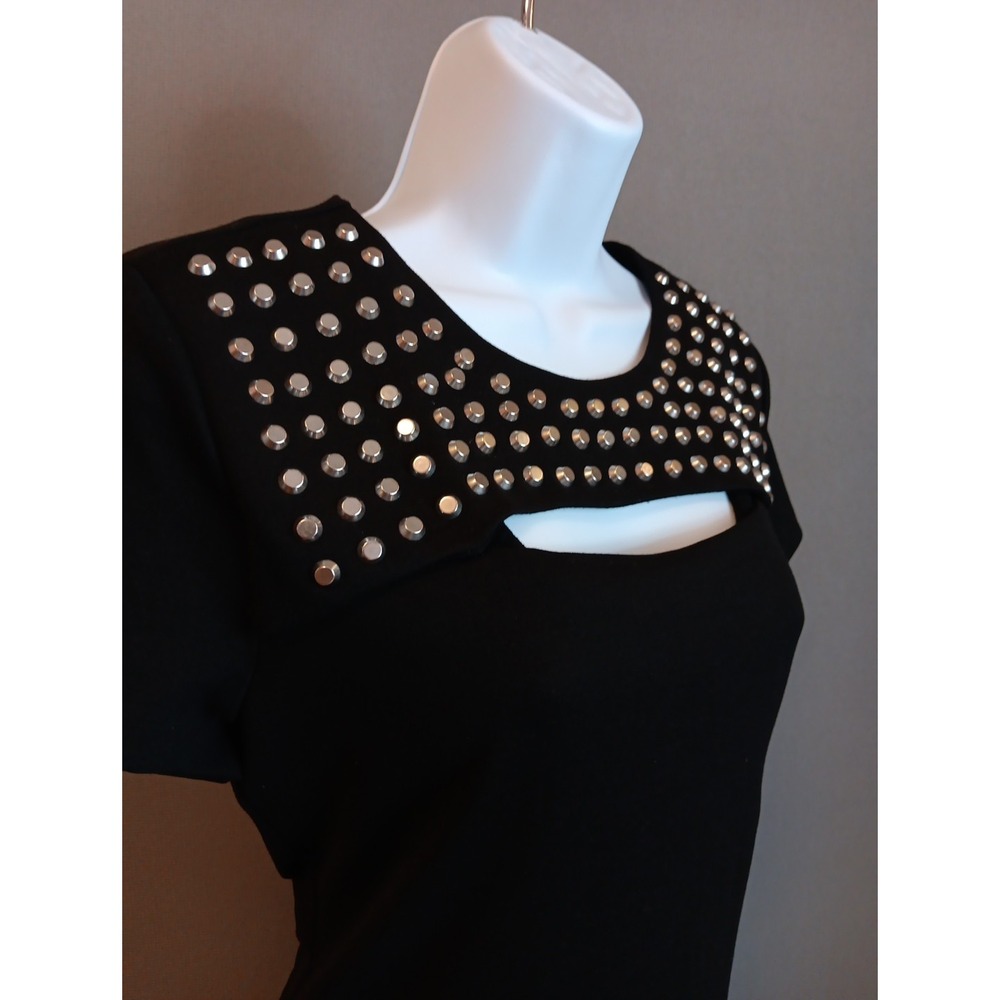 NEW $175 Michael Kors Size 8 Black Studded Cutout Short Sleeve Shirt Dress - Picture 4 of 7